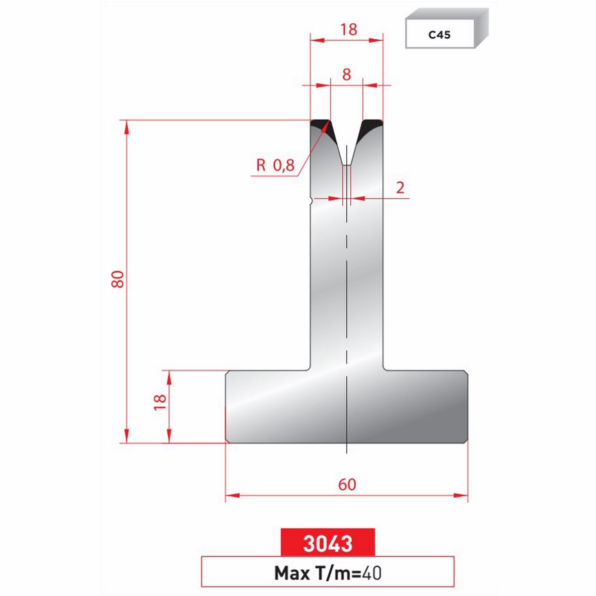 Matrice T - 30° N° 3043 Lg: 835 mm