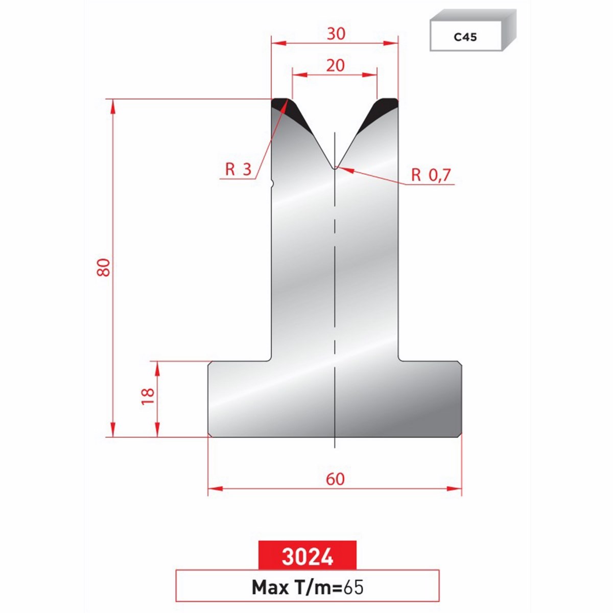 Matrice T - 60° N° 3024 Lg: 835 mm