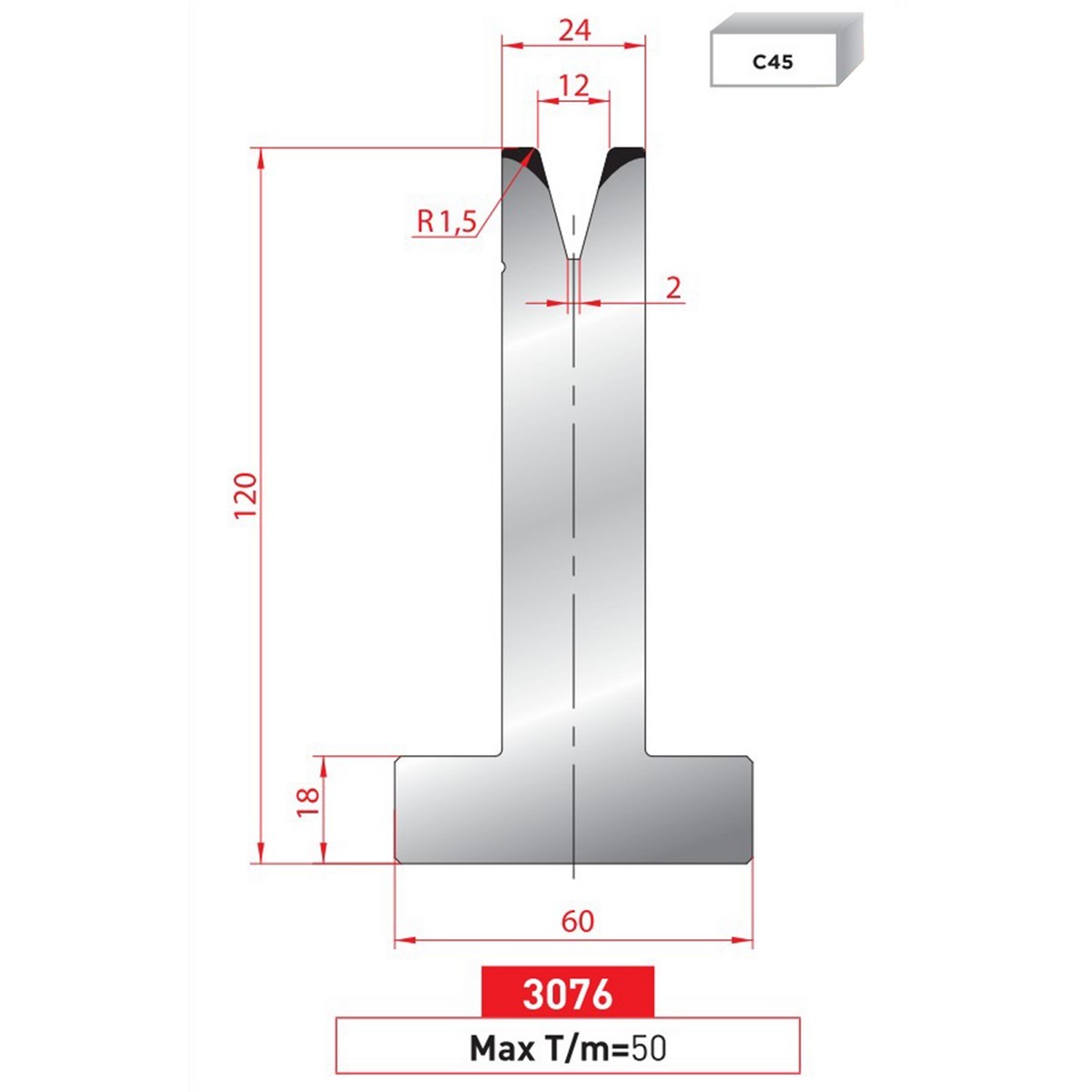 Matrice T - 30° N° 3076 Lg: 415 mm