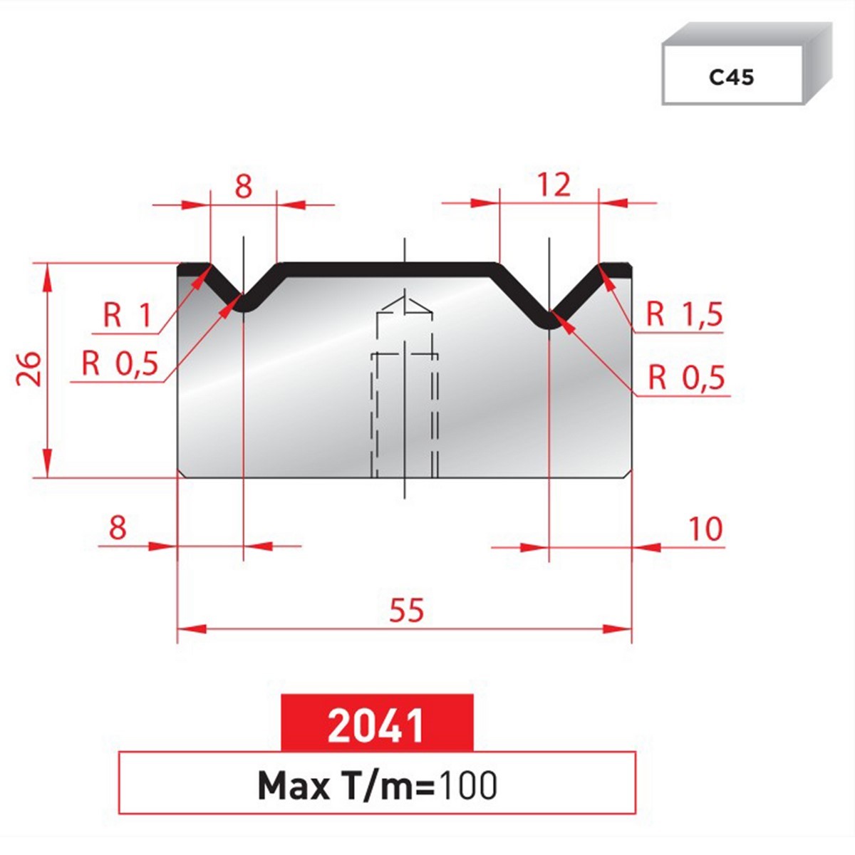 Matrice 2V - 88° N° 2041 Lg: 835 mm