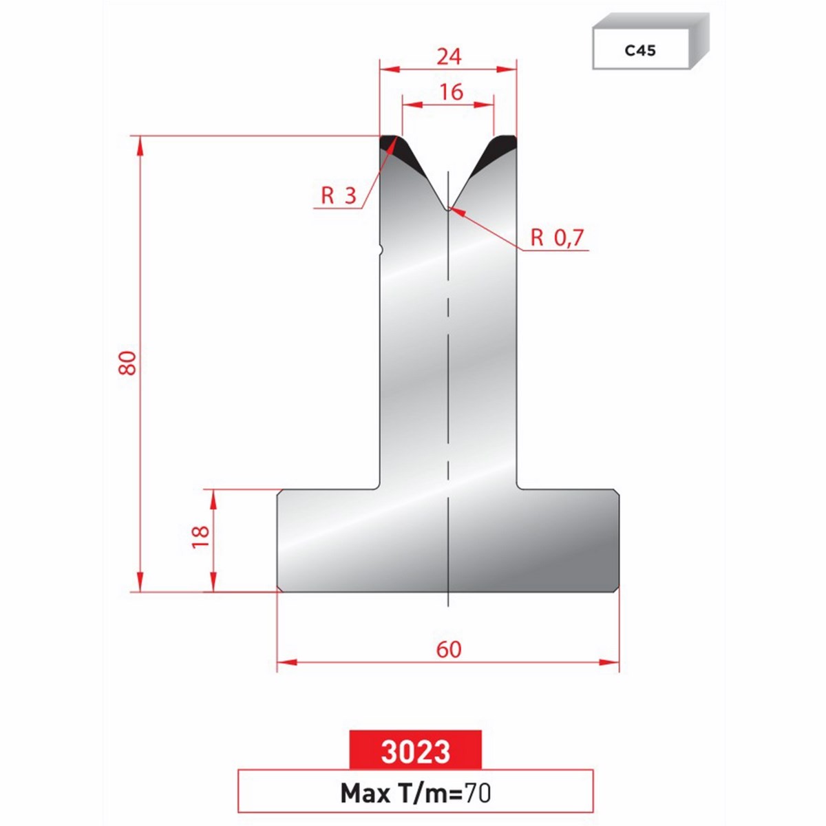 Matrice T - 60° N° 3023 Lg: 835 mm