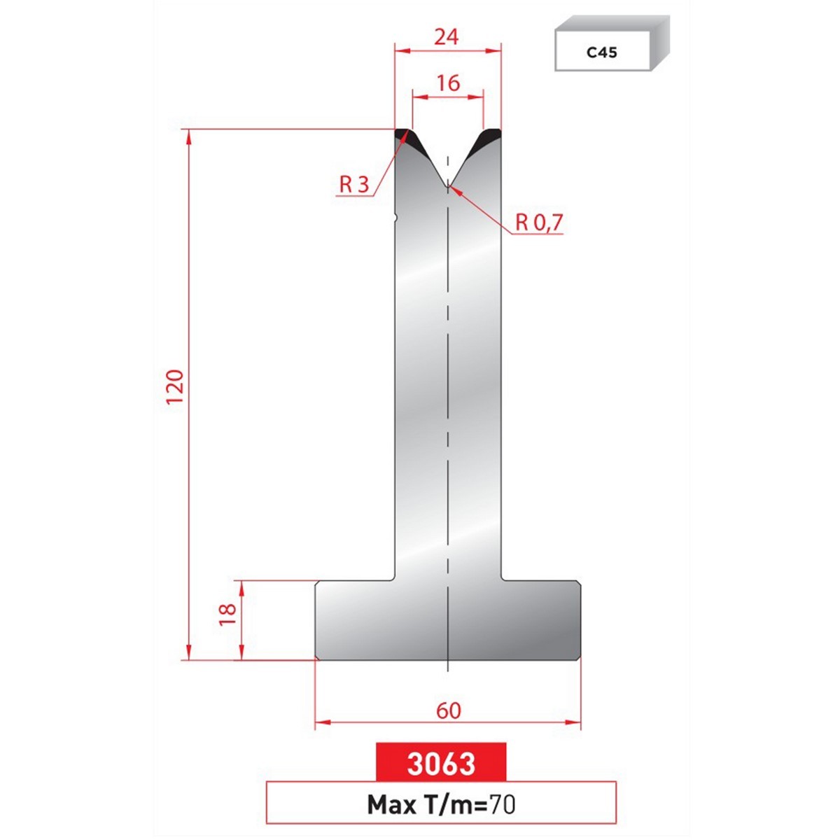 Matrice T - 60° N° 3063 Lg: 835 mm