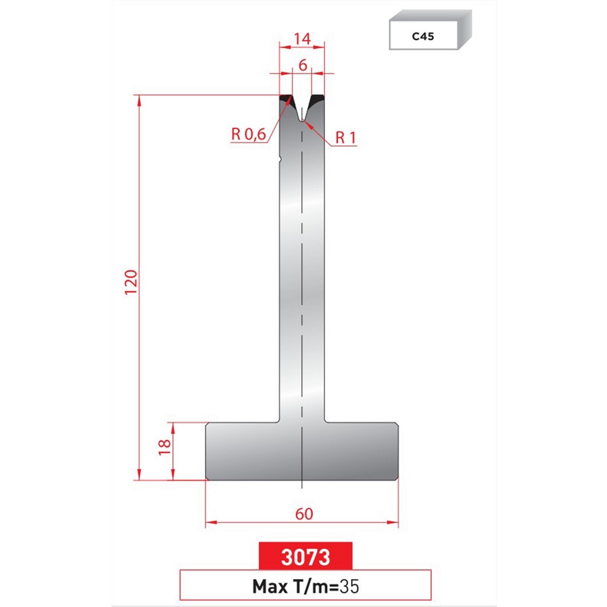 Matrice T - 30° N° 3073 Lg: 835 mm