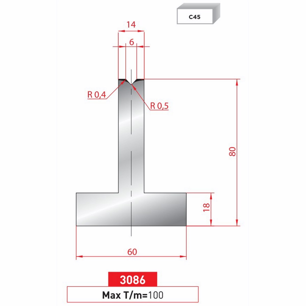 Matrice T - 85° N° 3086 Lg: 415 mm