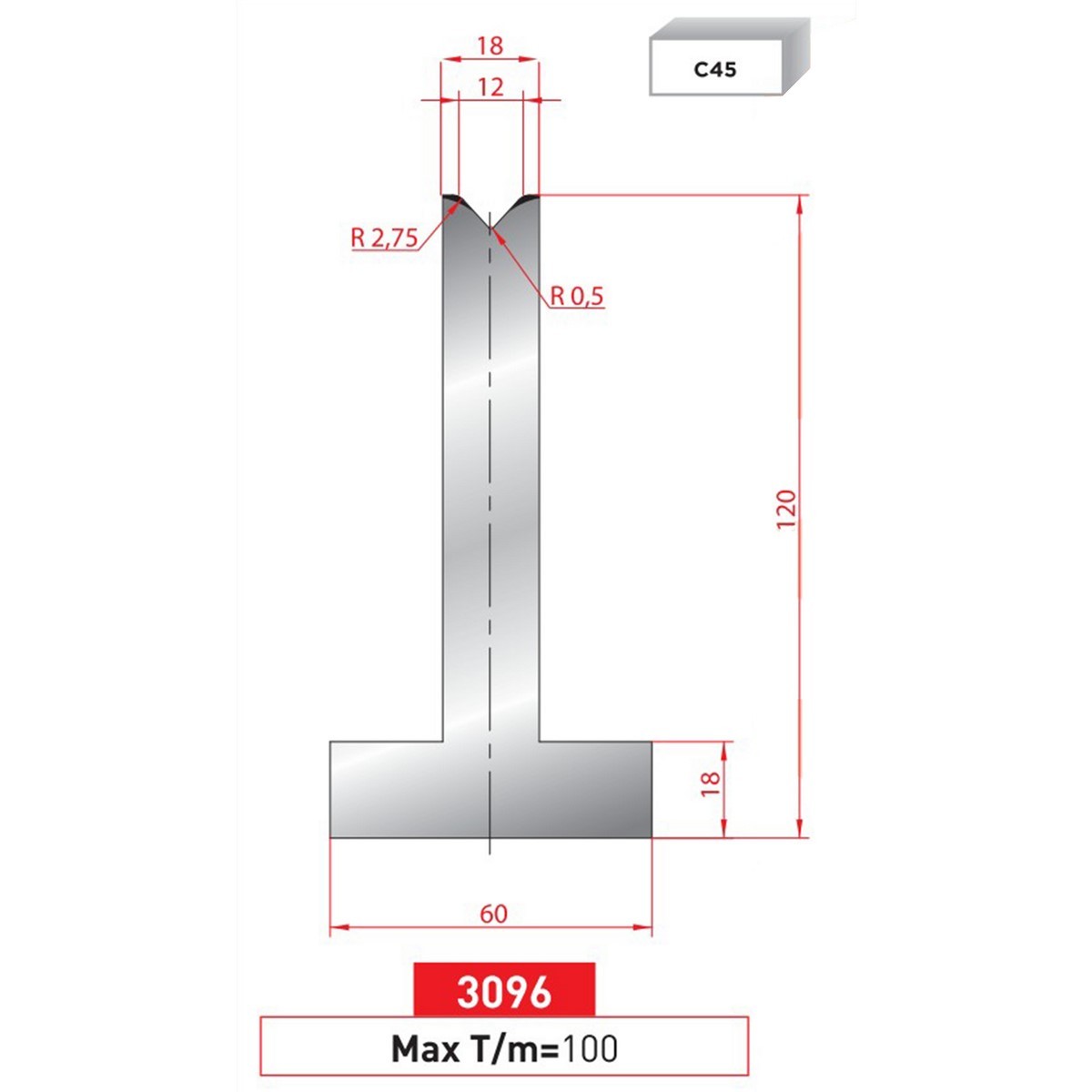 Matrice T - 85° N° 3096 Lg: 835 mm