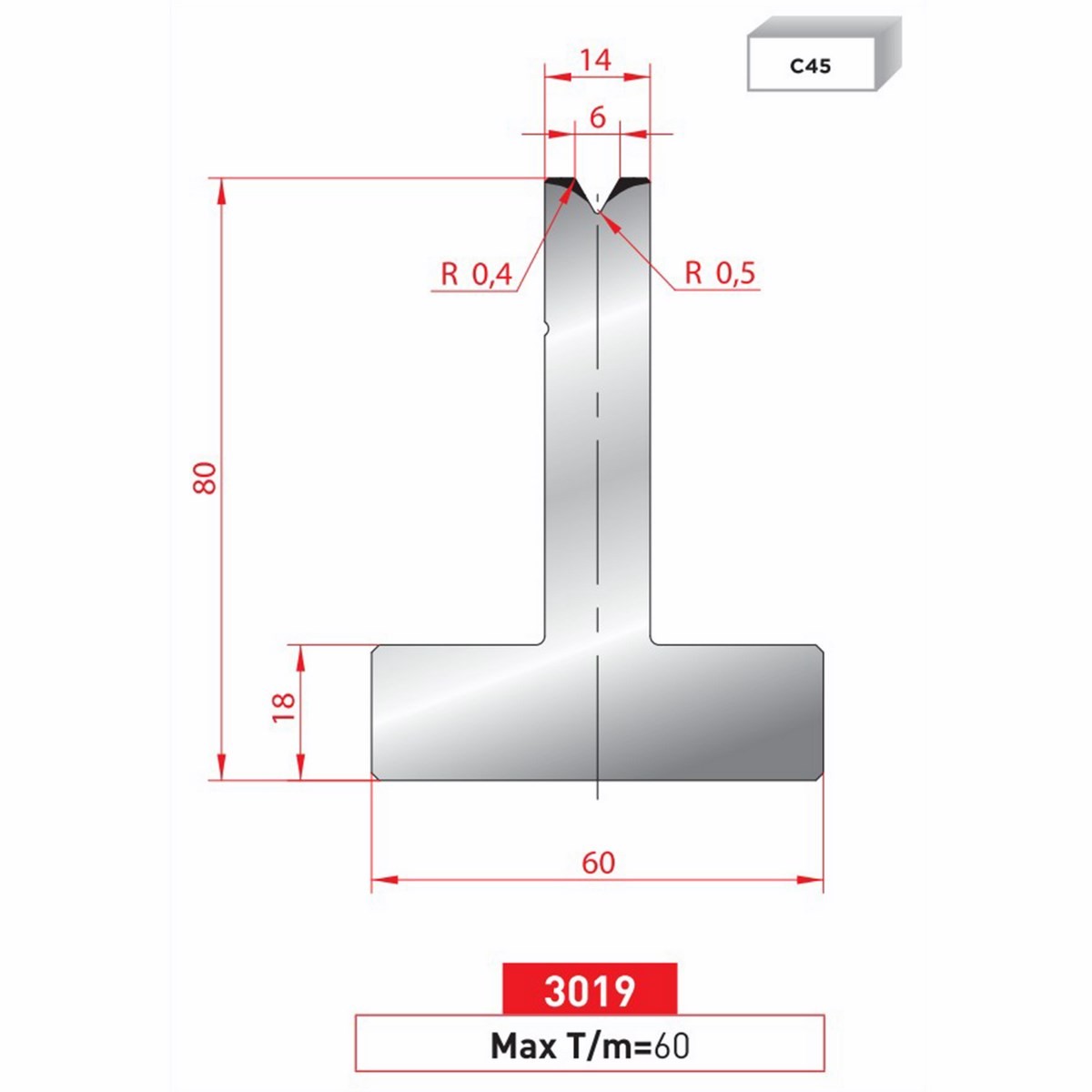 Matrice T - 60° N° 3019 Lg: 835 mm