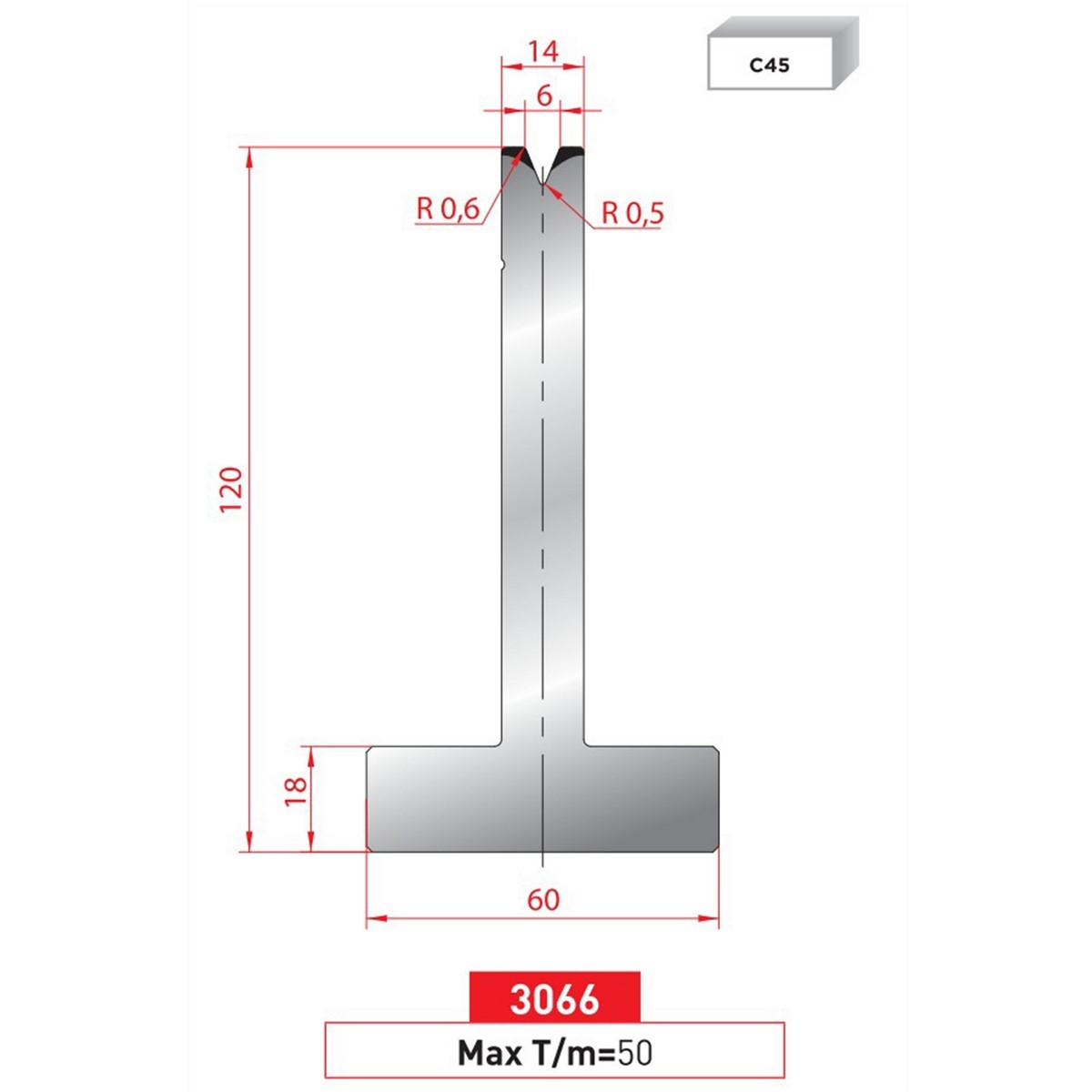 Matrice T - 45° N° 3066 Lg: 835 mm