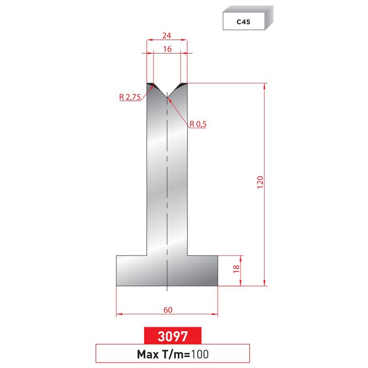 Matrice T - 85° N° 3097 Lg: 805  Fractionné