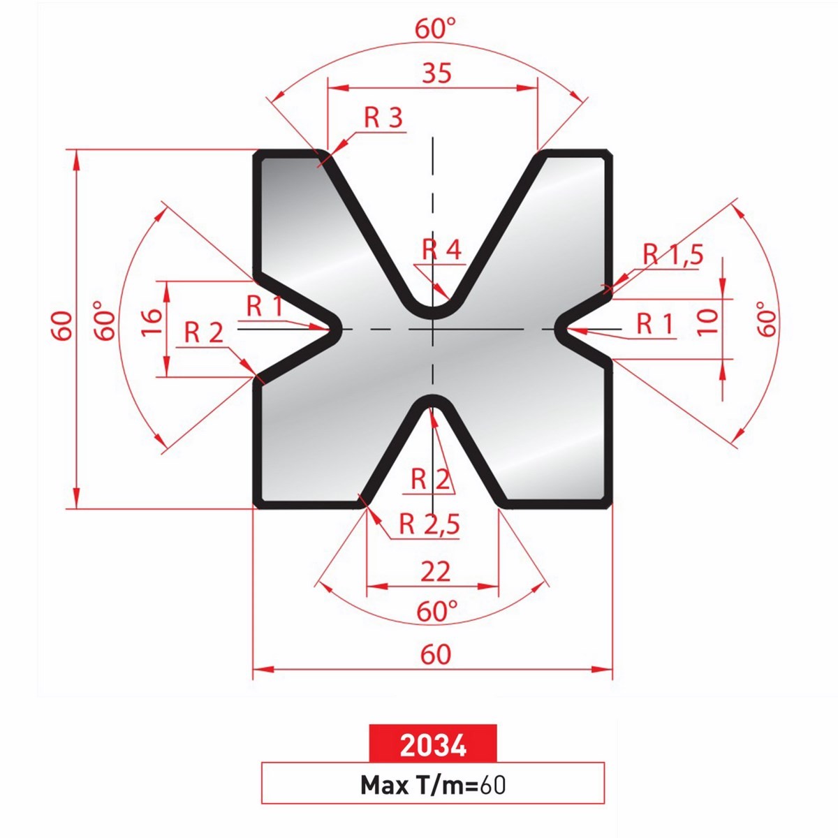 Matrice 4V - 60° N° 2034 Lg: 805 mm Fractionné