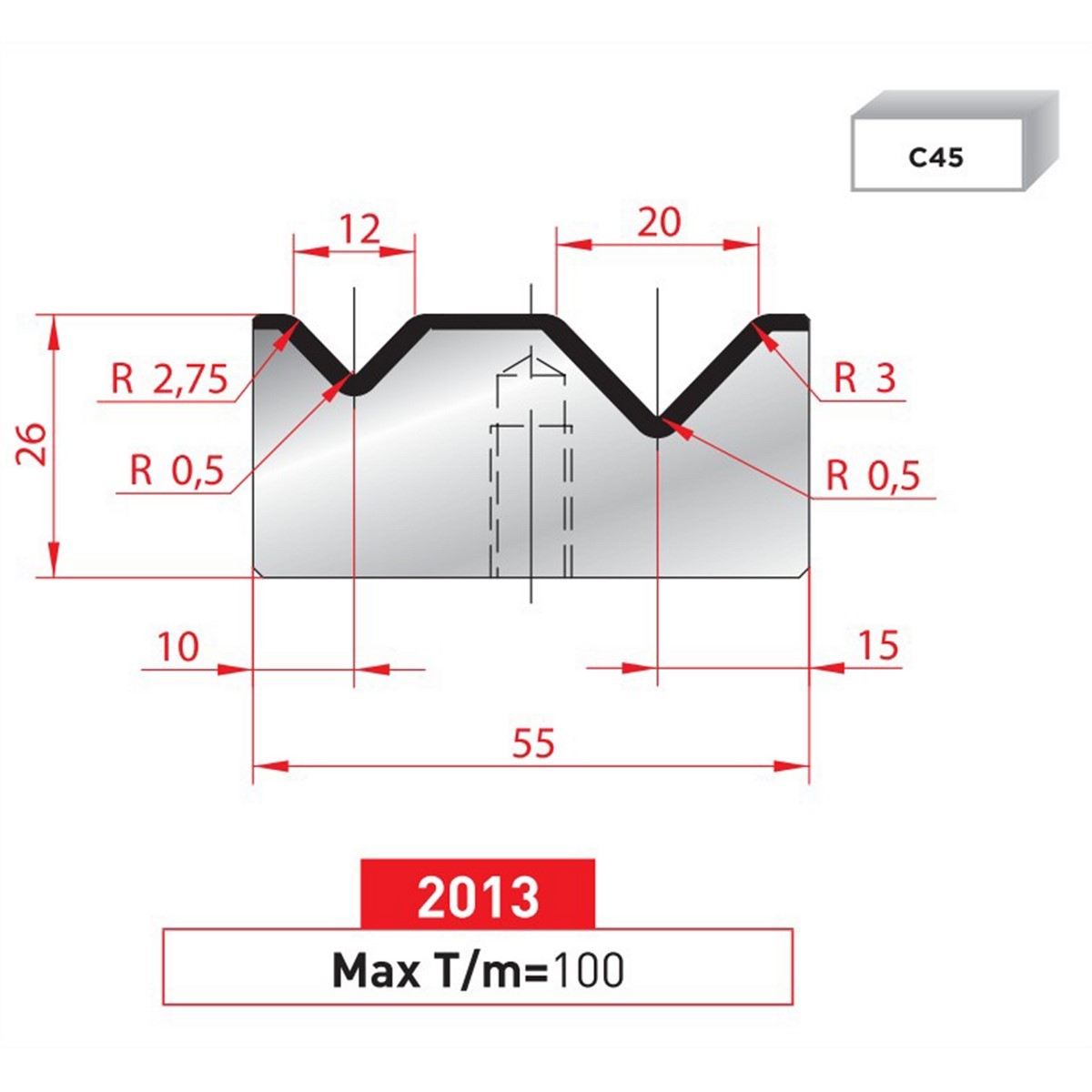 Matrice 2V - 88° N° 2013 Lg: 835 mm