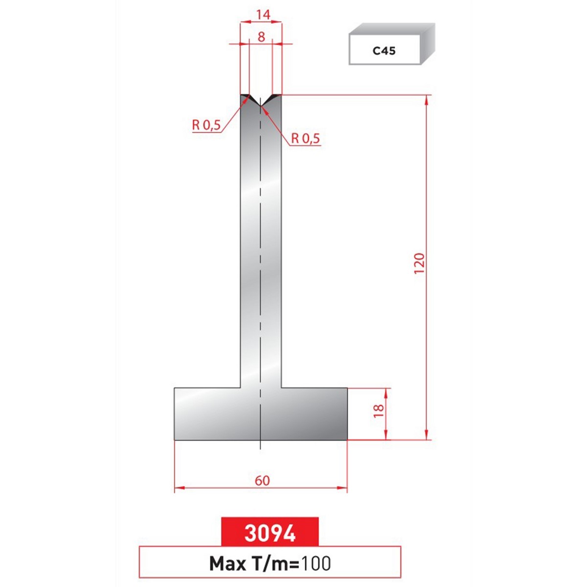 Matrice T - 85° N° 3094 Lg: 415 mm