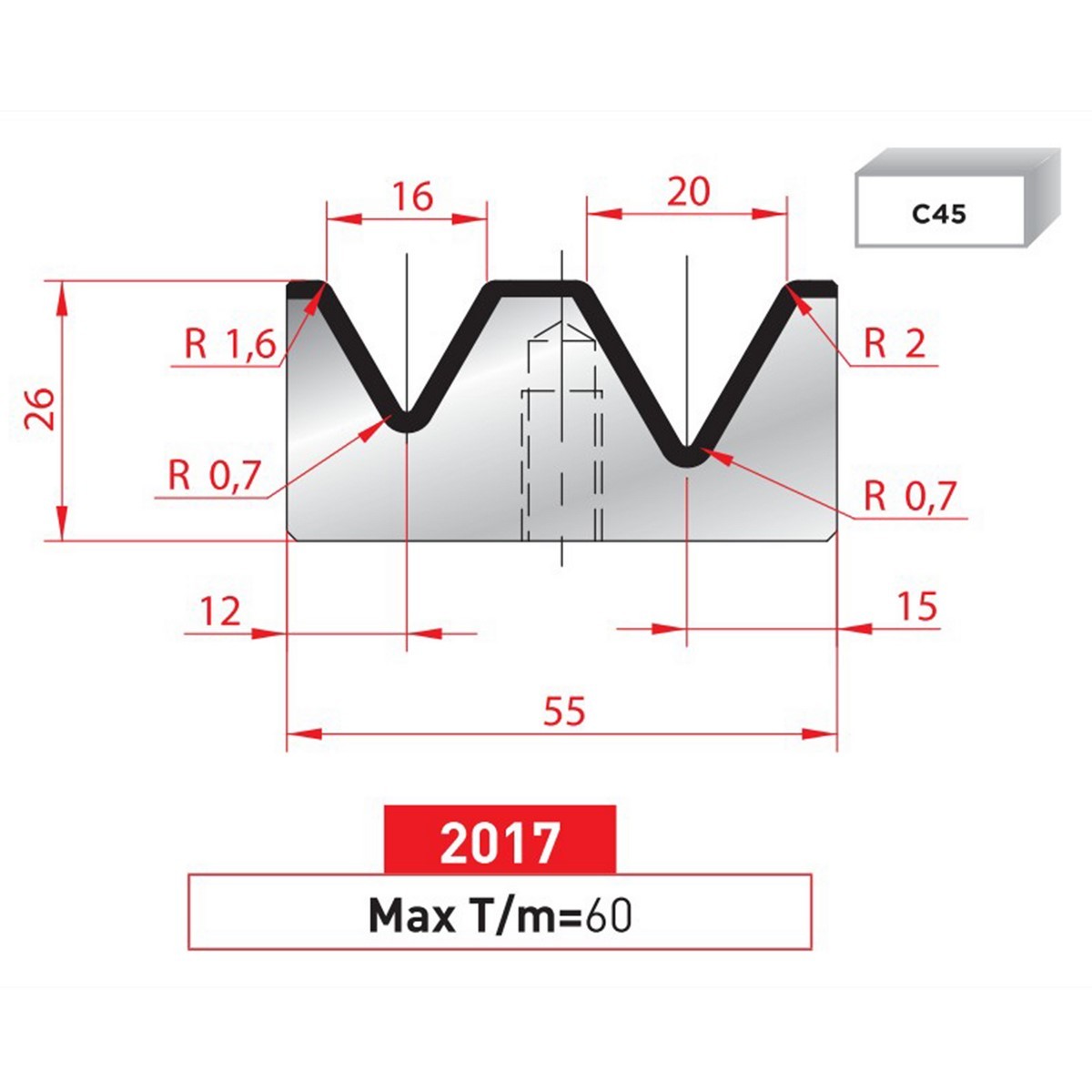 Matrice 2V - 60° N° 2017 Lg: 835 mm