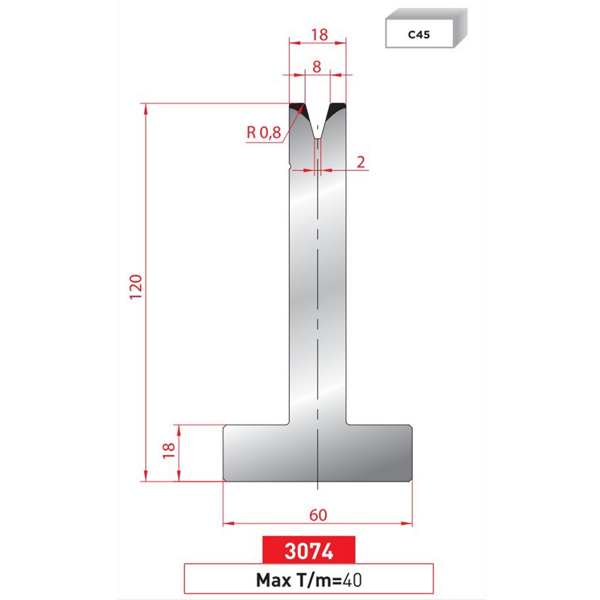 Matrice T - 30° N° 3074 Lg: 415 mm