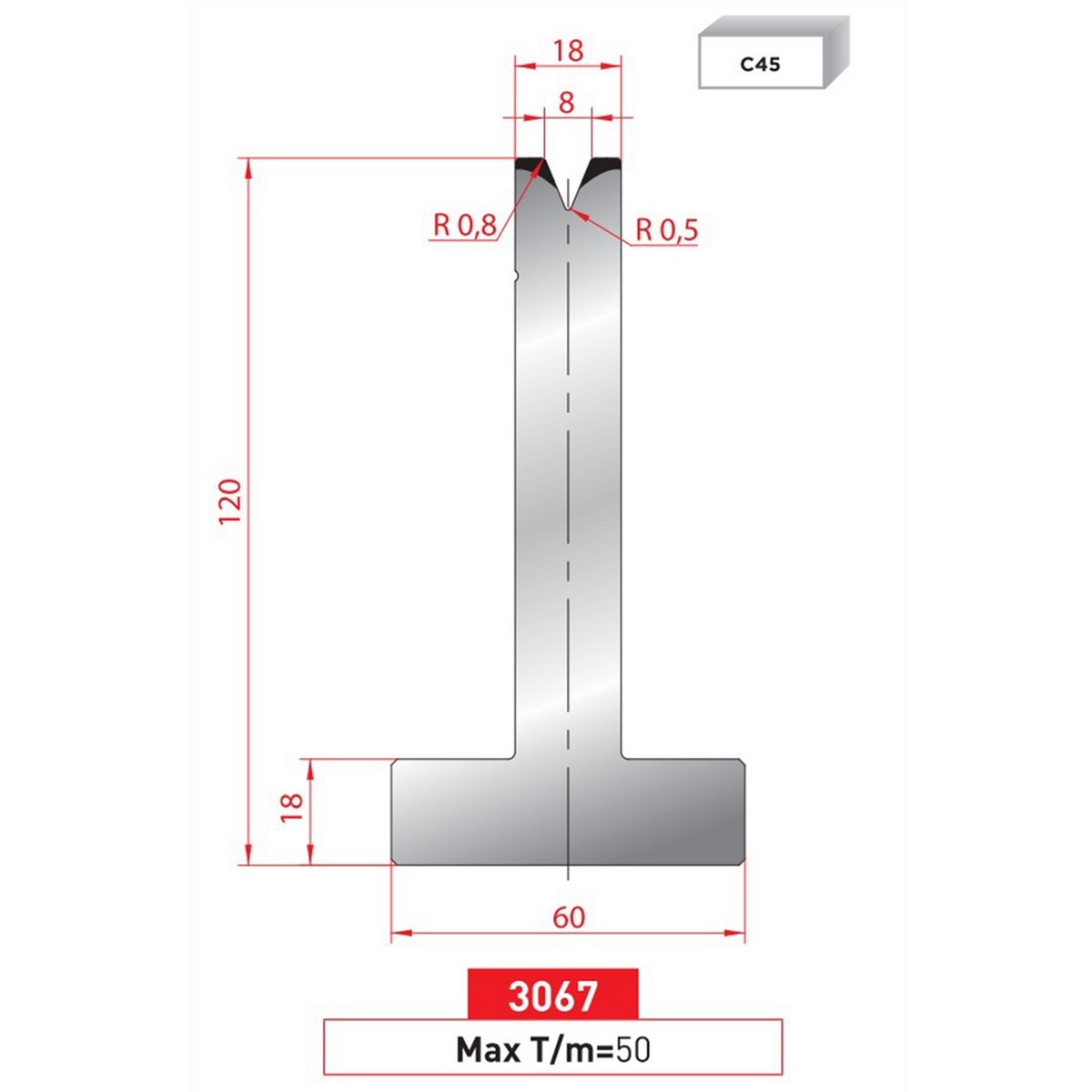 Matrice T - 45° N° 3067 Lg: 415 mm