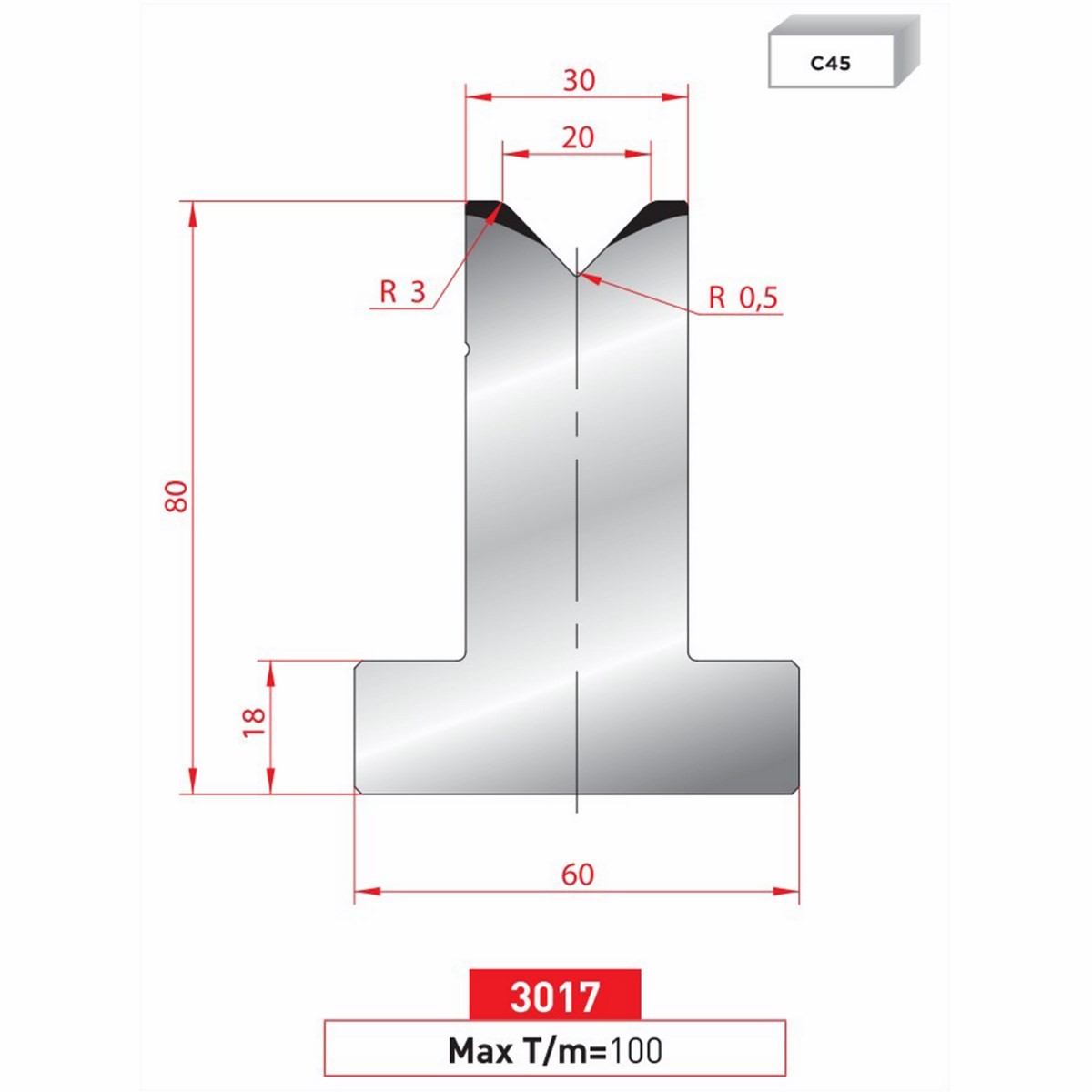 Matrice T - 88° N° 3017 Lg: 835 mm