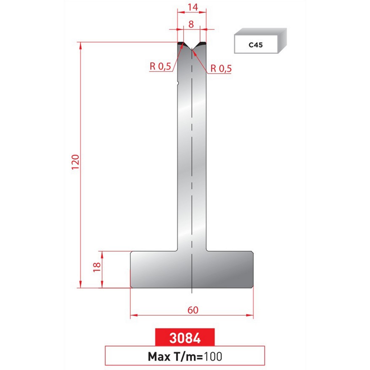 Matrice T - 88° N° 3084 Lg: 415 mm