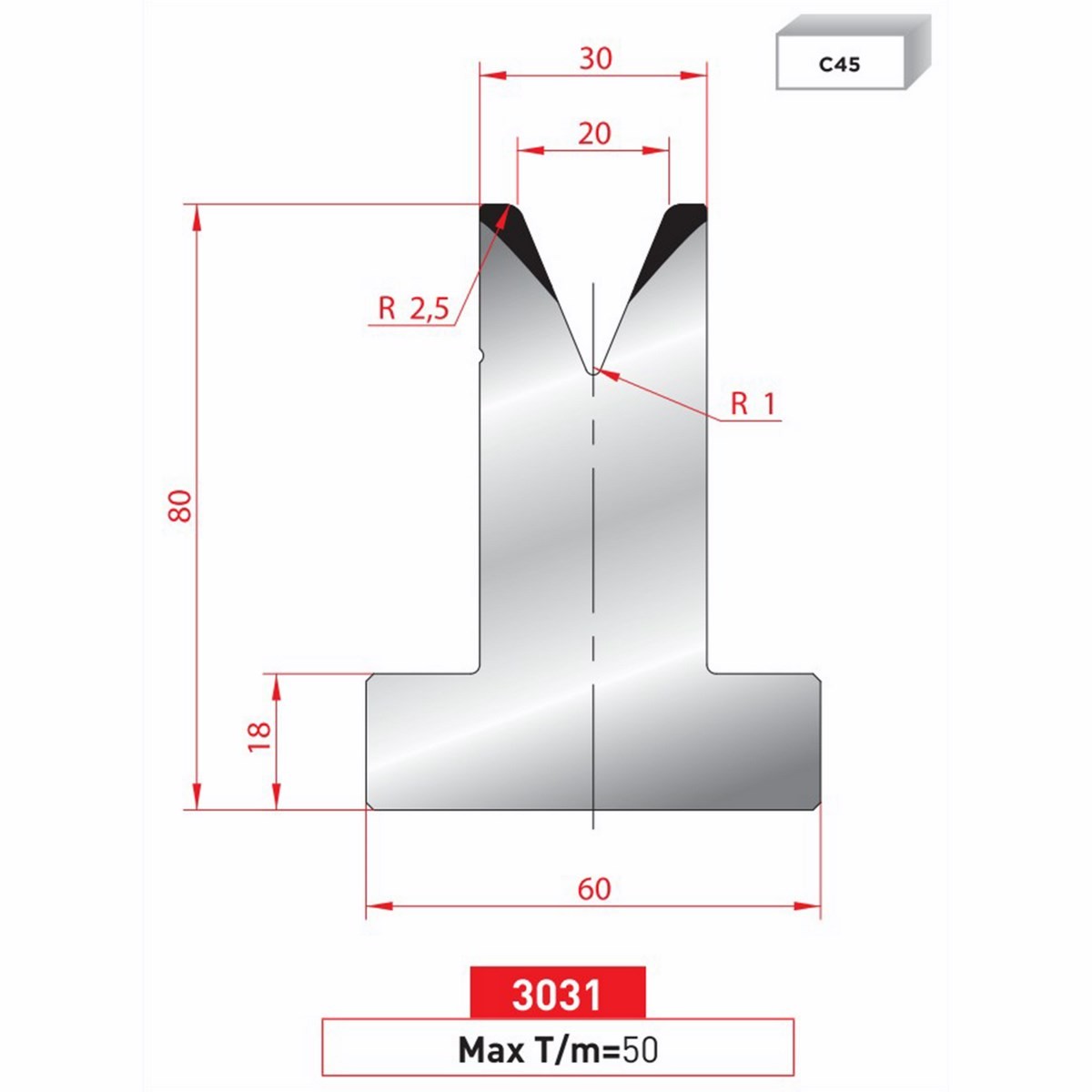 Matrice T - 45° N° 3031 Lg: 805 mm Fractionné