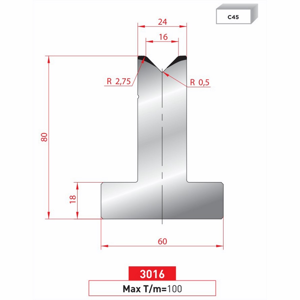 Matrice T - 88° N° 3016 Lg: 415 mm