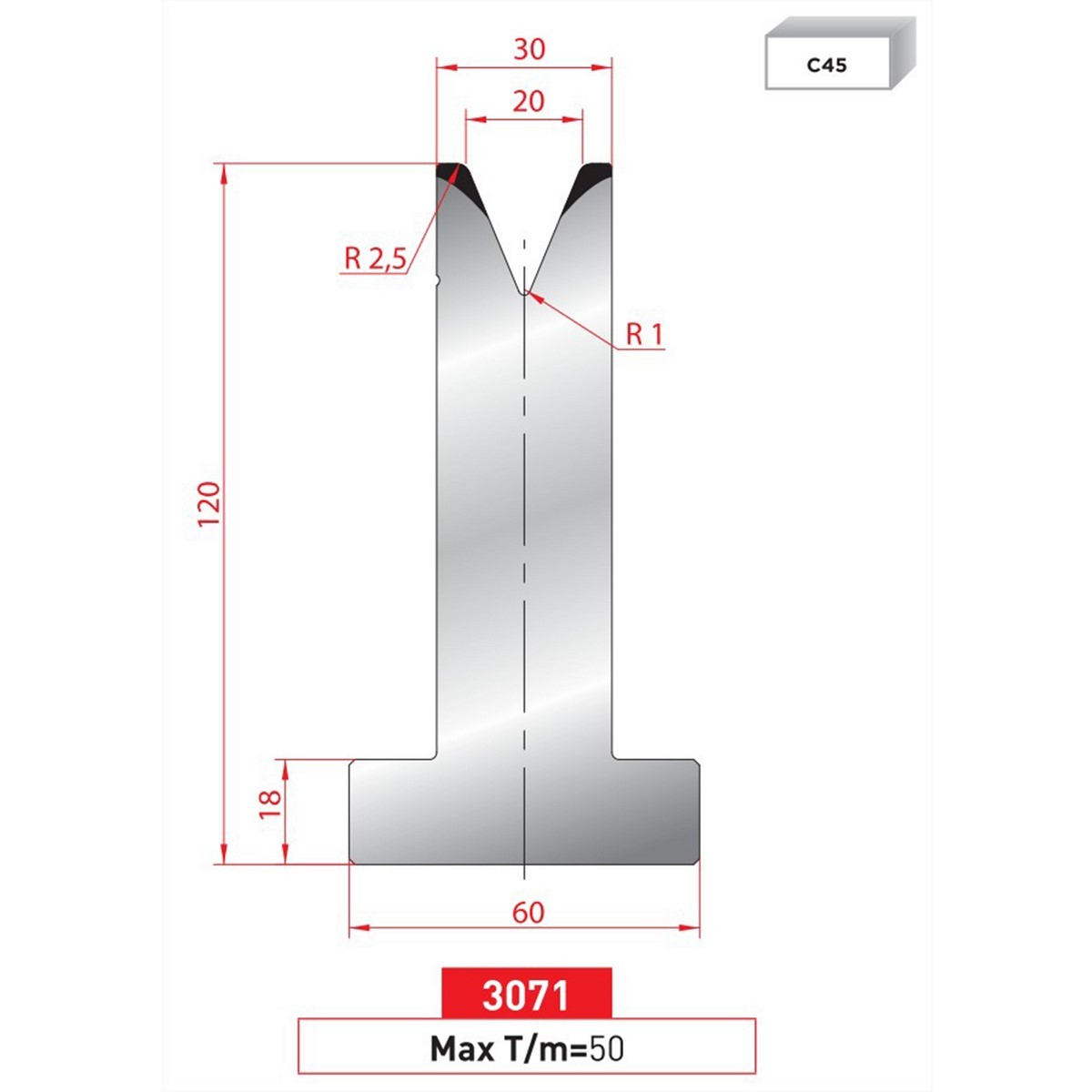 Matrice T - 45° N° 3071 Lg: 835 mm