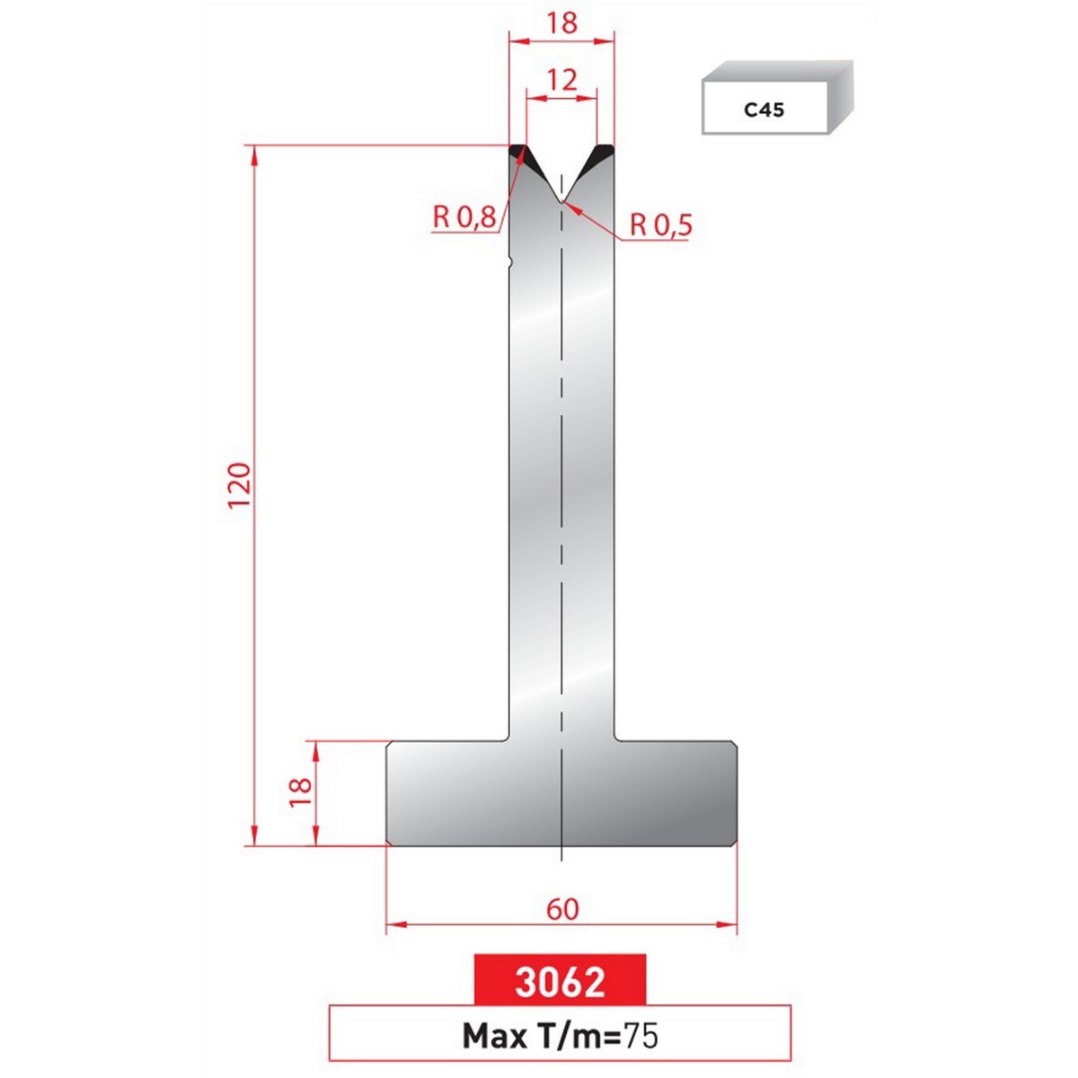 Matrice T - 60° N° 3062 Lg: 415 mm