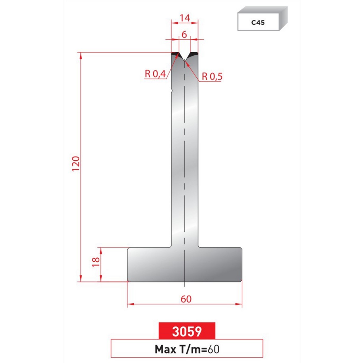 Matrice T - 60° N° 3059 Lg: 805 mm Fractionné