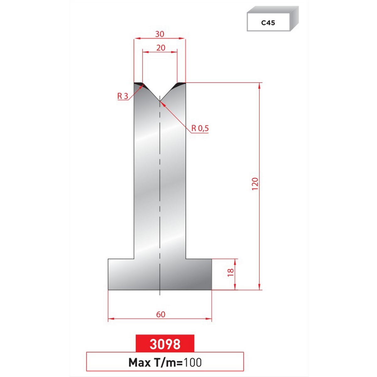 Matrice T - 85° N° 3098 Lg: 415 mm