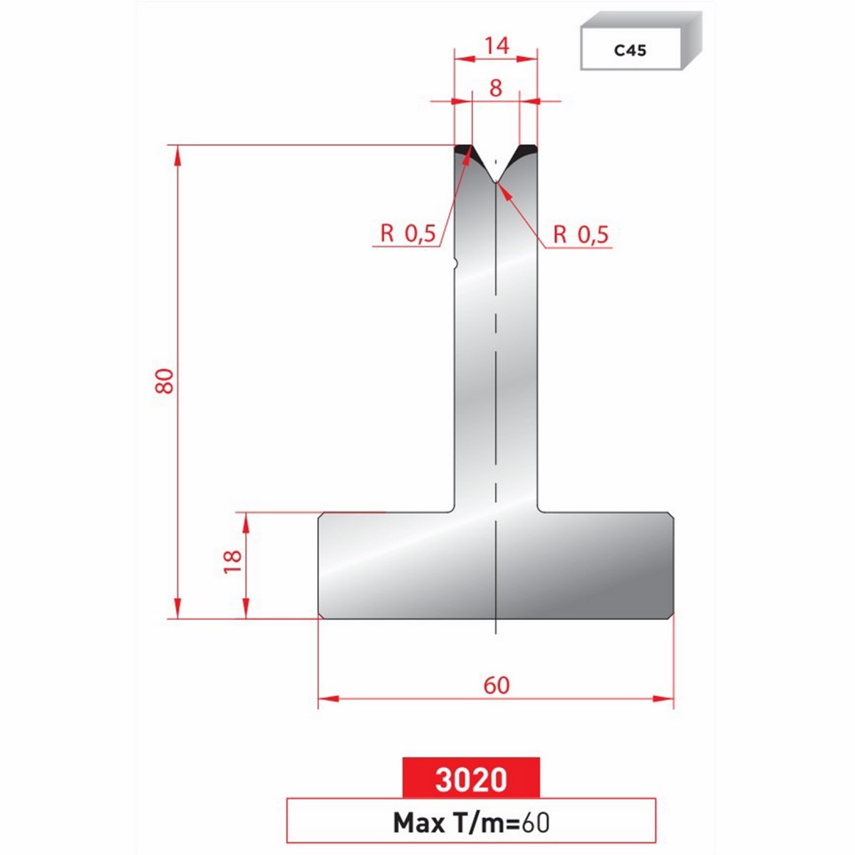 Matrice T - 60° N° 3020 Lg: 835 mm