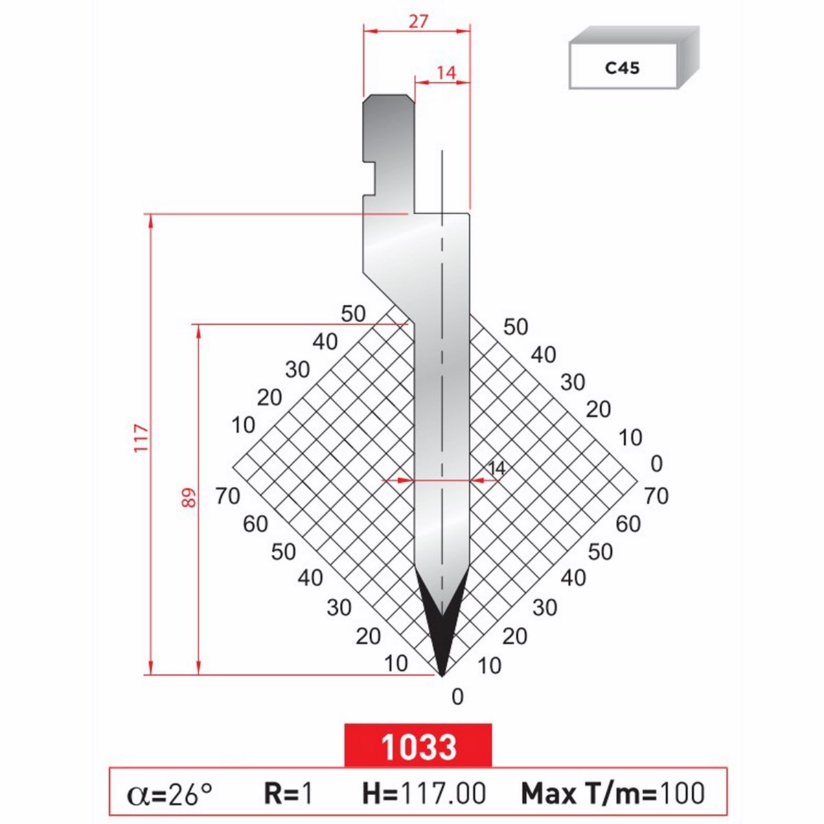 Poinçon 1033 Lg: 805 mm Fractionné