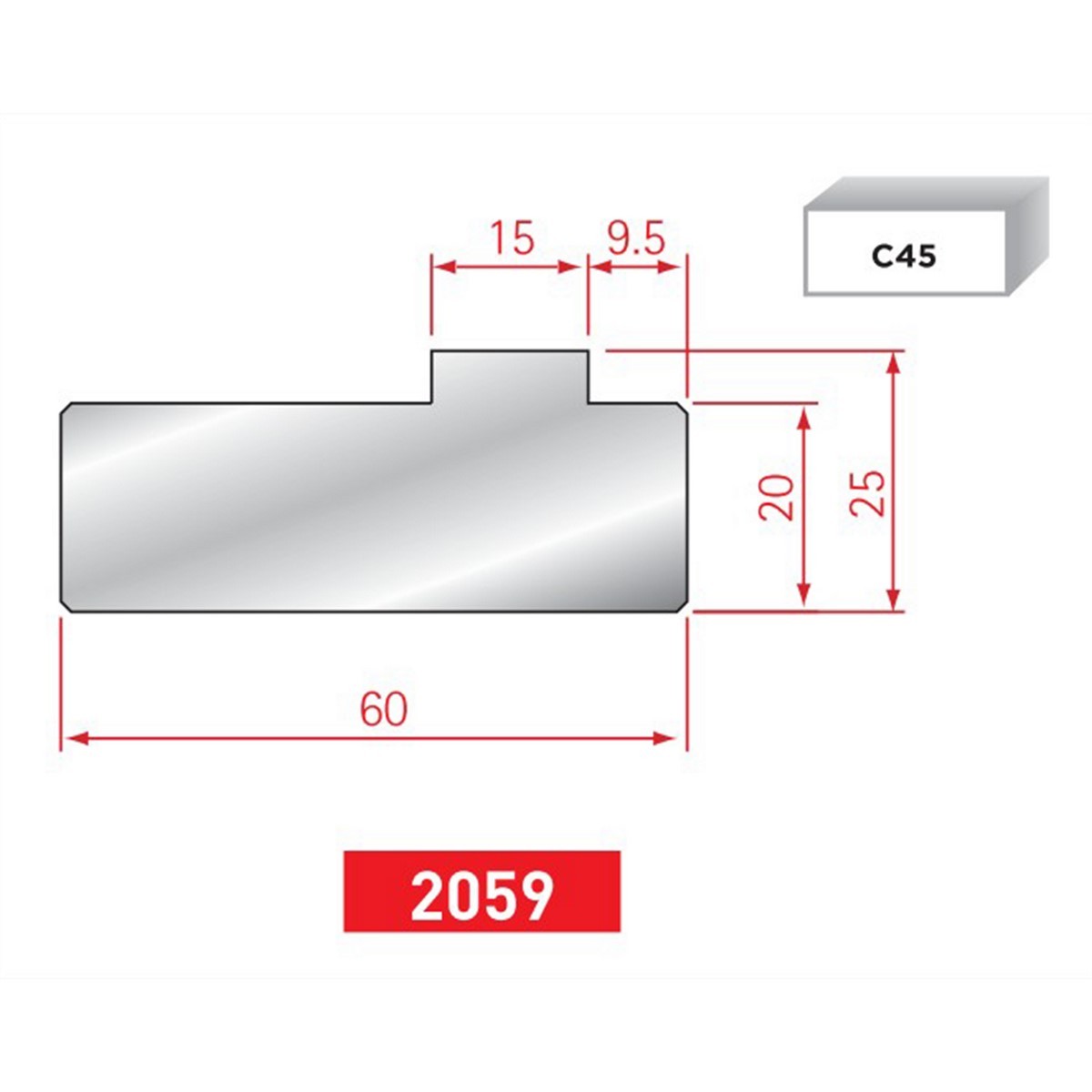 Support matrice 2V autocentrée- N° 2059 Lg: 835 mm