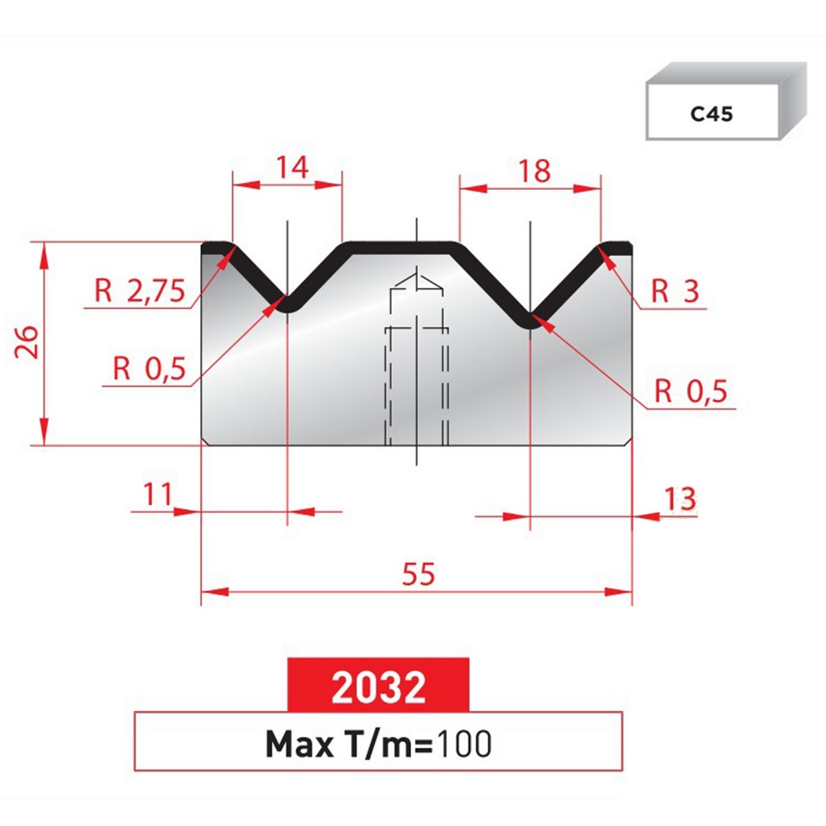 Matrice 2V - 88° N° 2032 Lg: 415 mm