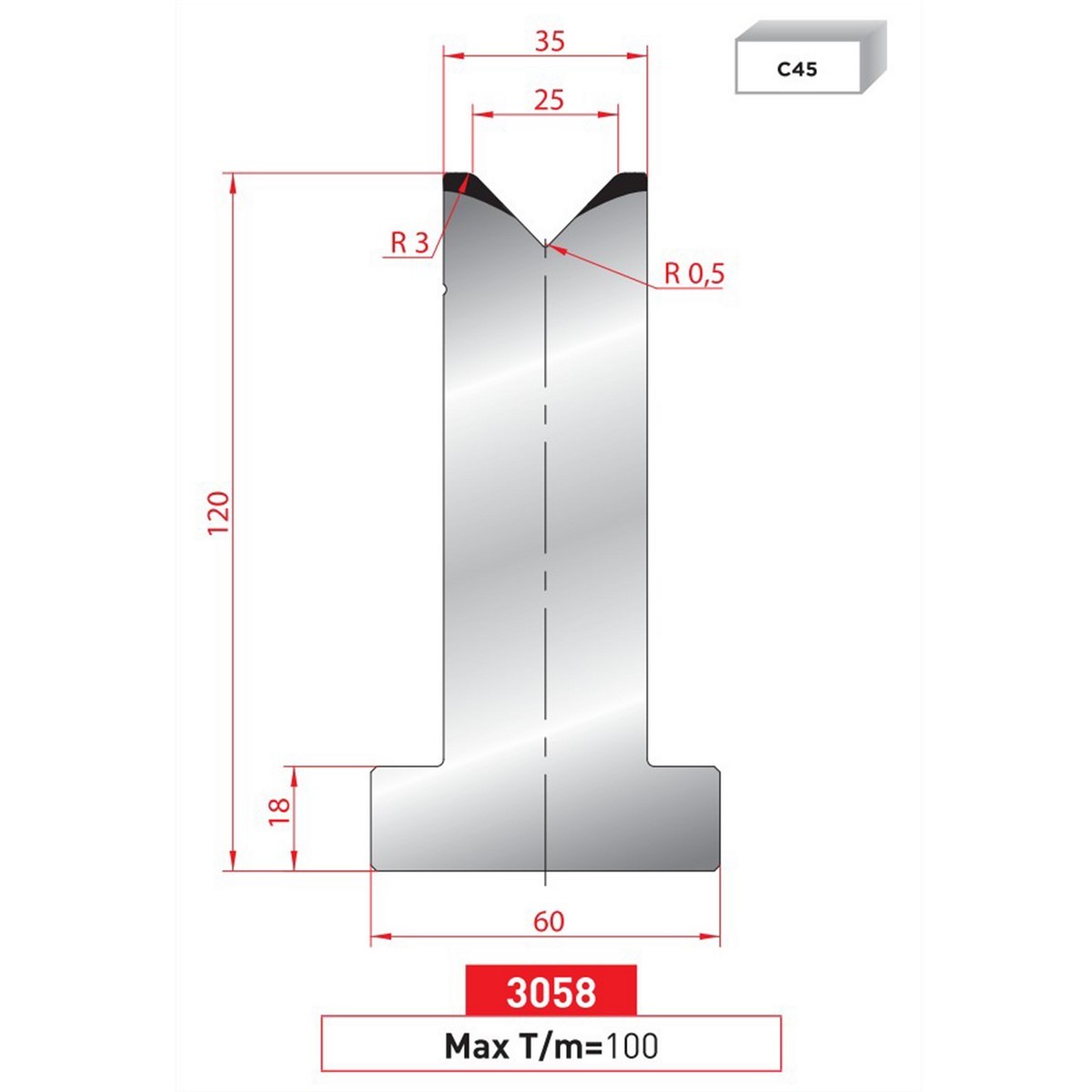 Matrice T - 88° N° 3058 Lg: 835 mm