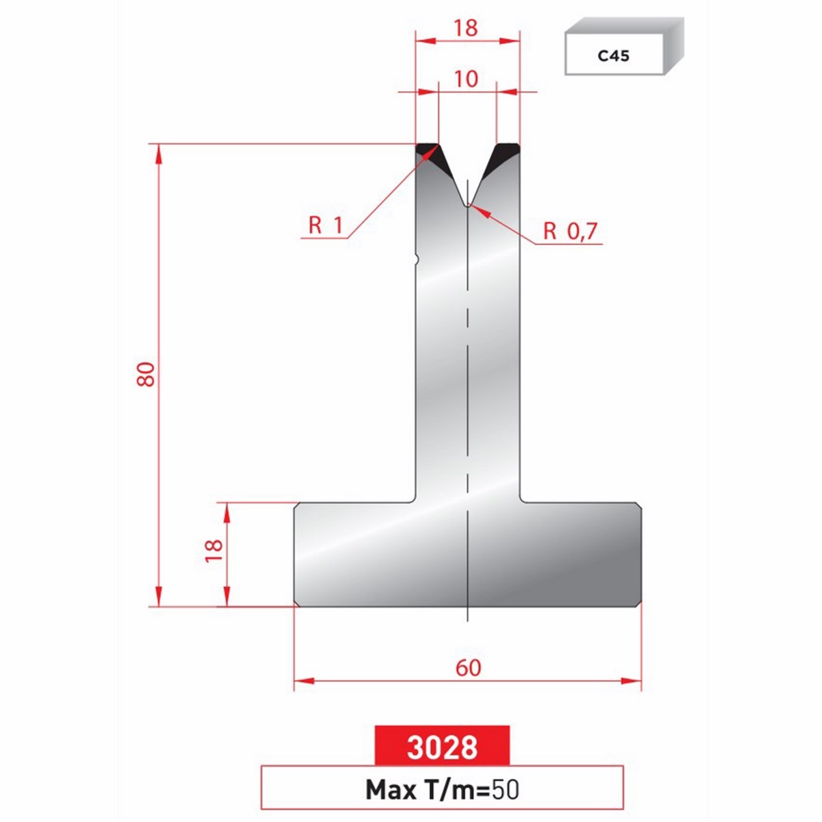 Matrice T - 45° N° 3028 Lg: 805 mm Fractionné