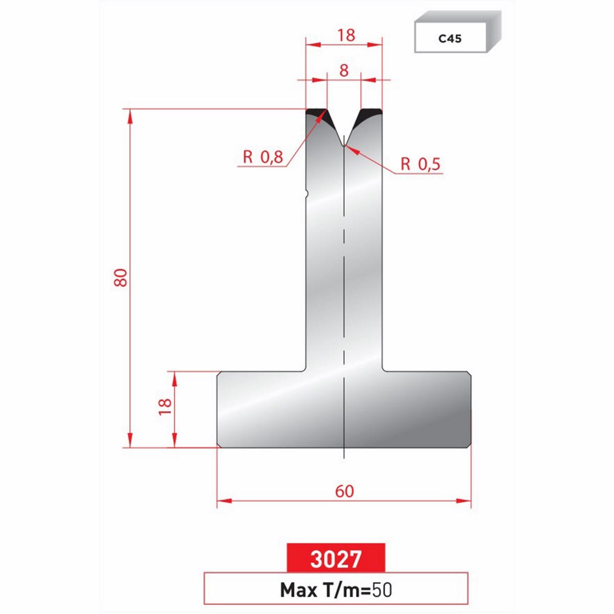 Matrice T - 45° N° 3027 Lg: 835 mm