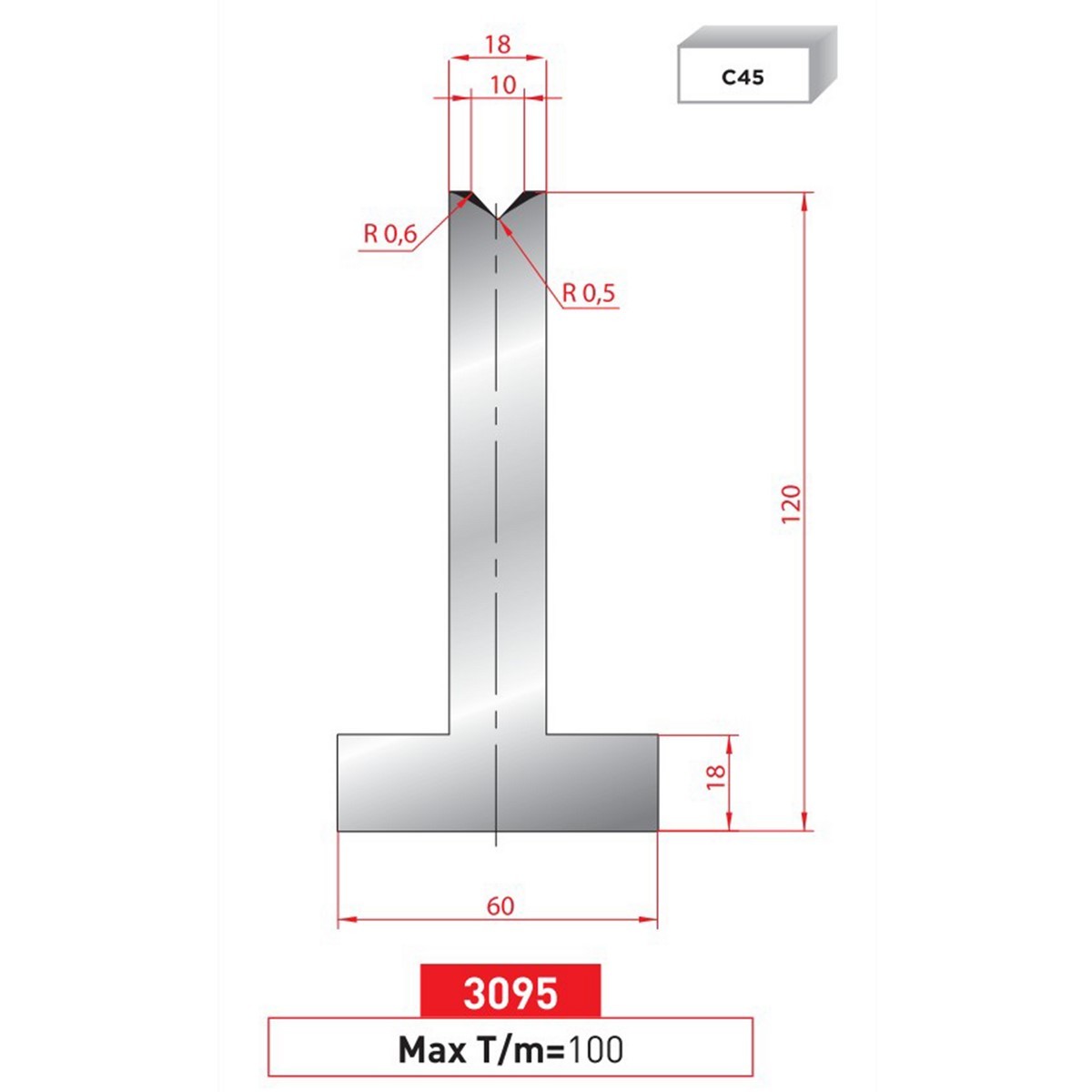 Matrice T - 85° N° 3095 Lg: 835 mm