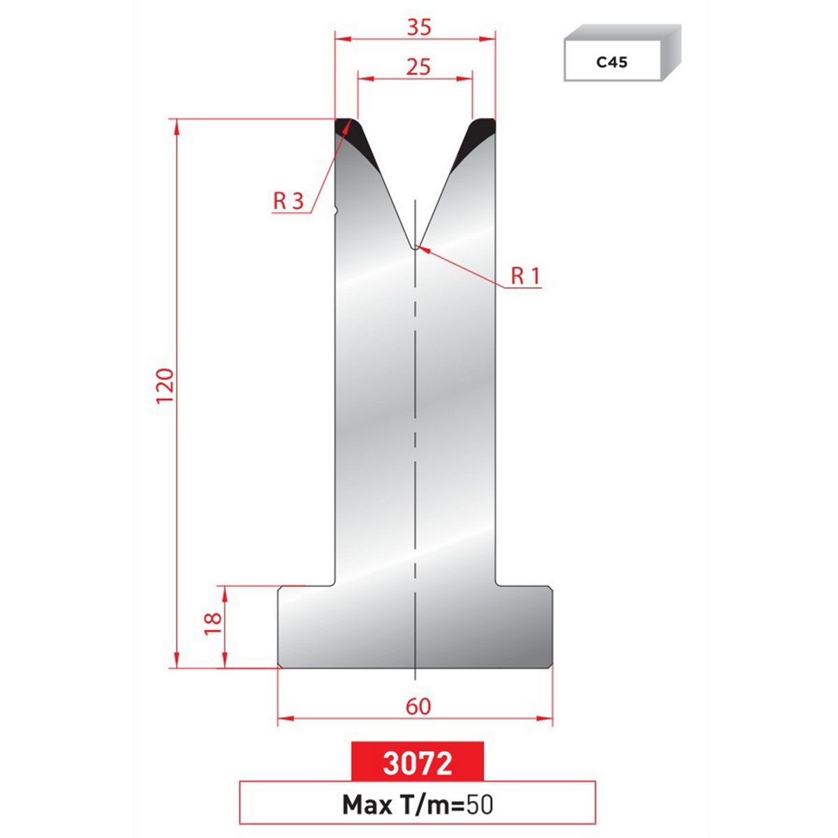 Matrice T - 45° N° 3072 Lg: 415 mm