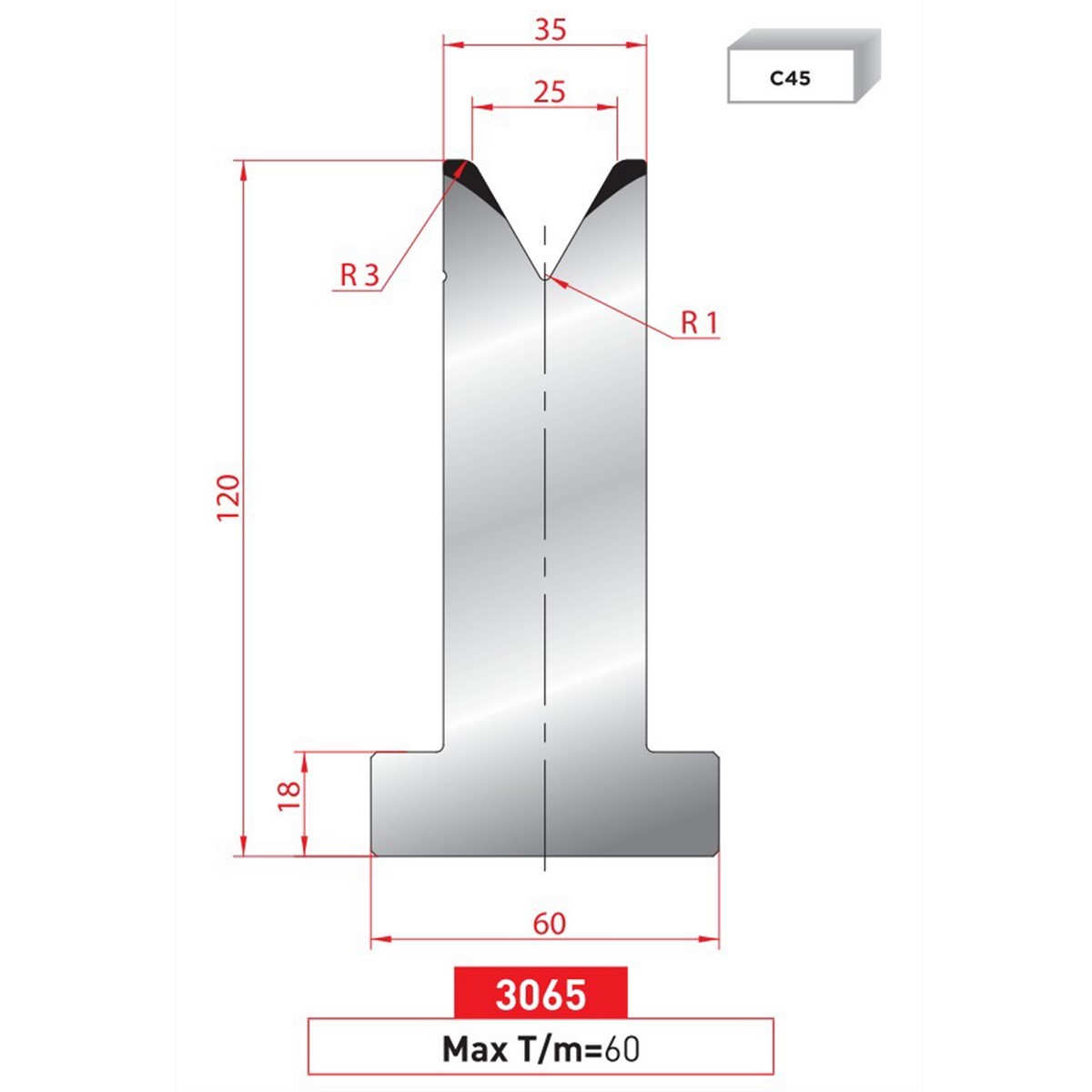 Matrice T - 60° N° 3065 Lg: 415 mm