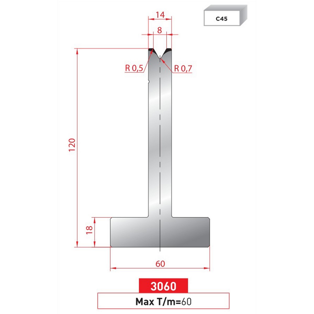 Matrice T - 60° N° 3060 Lg: 835 mm