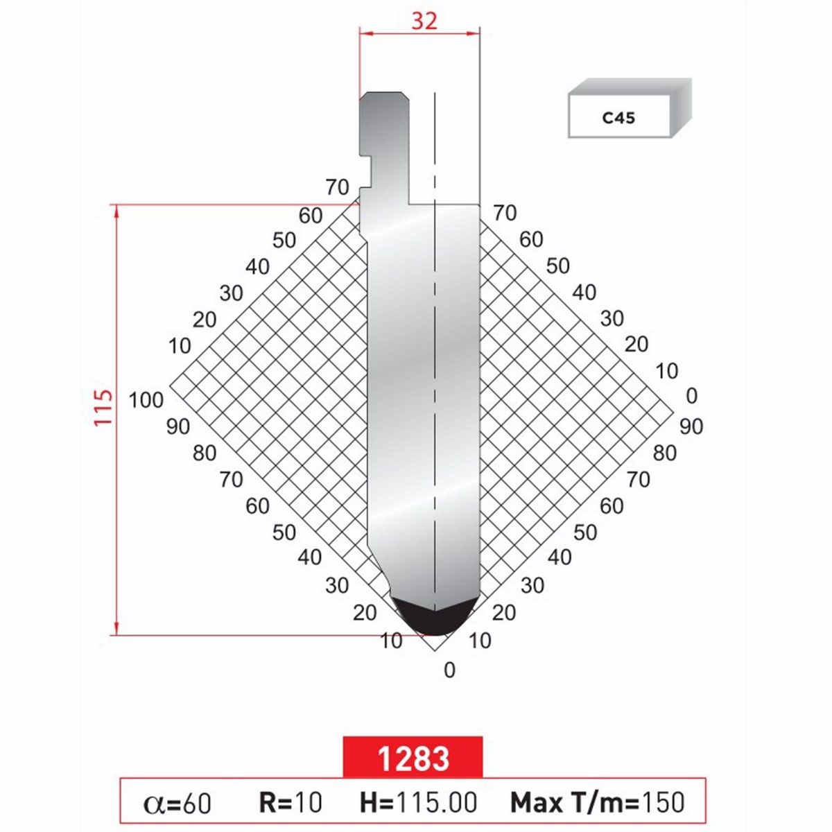 Poinçon 1283 Lg: 805 mm Fractionné