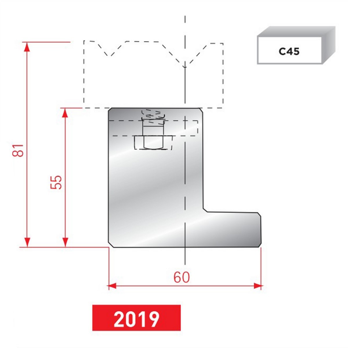 Support matrice 2V - N° 2019 Lg: 415 mm