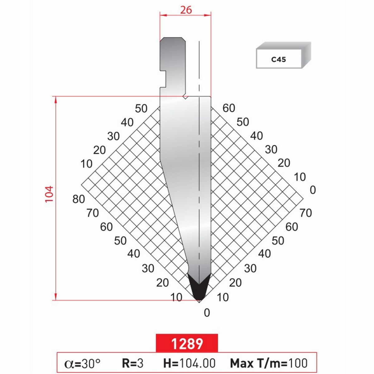 Poinçon 1289 Lg: 805 mm Fractionné