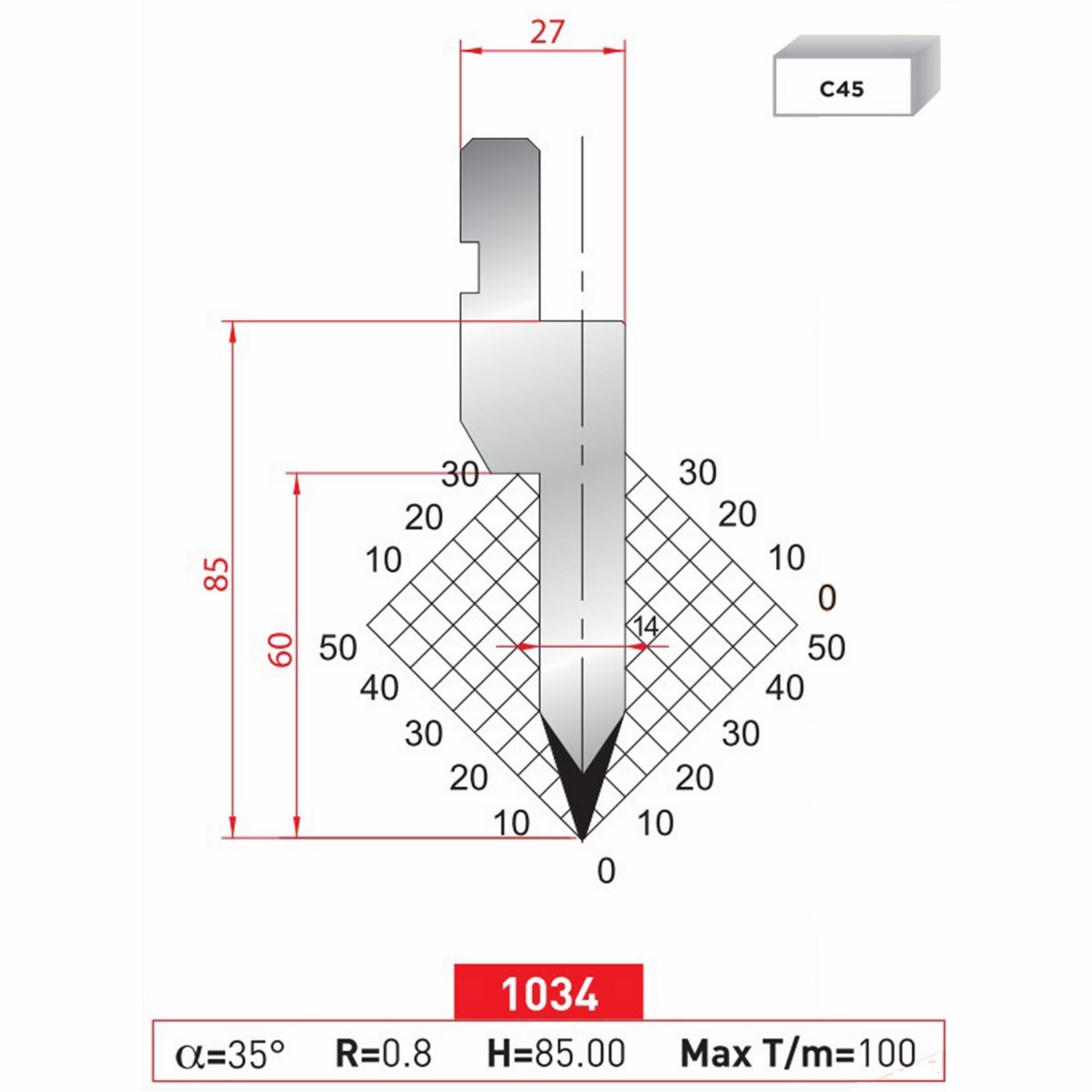 Poinçon 1034 Lg: 805 mm Fractionné