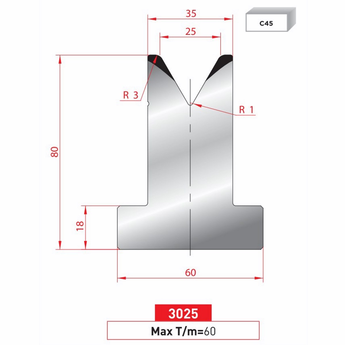 Matrice T - 60° N° 3025 Lg: 805 mm Fractionné