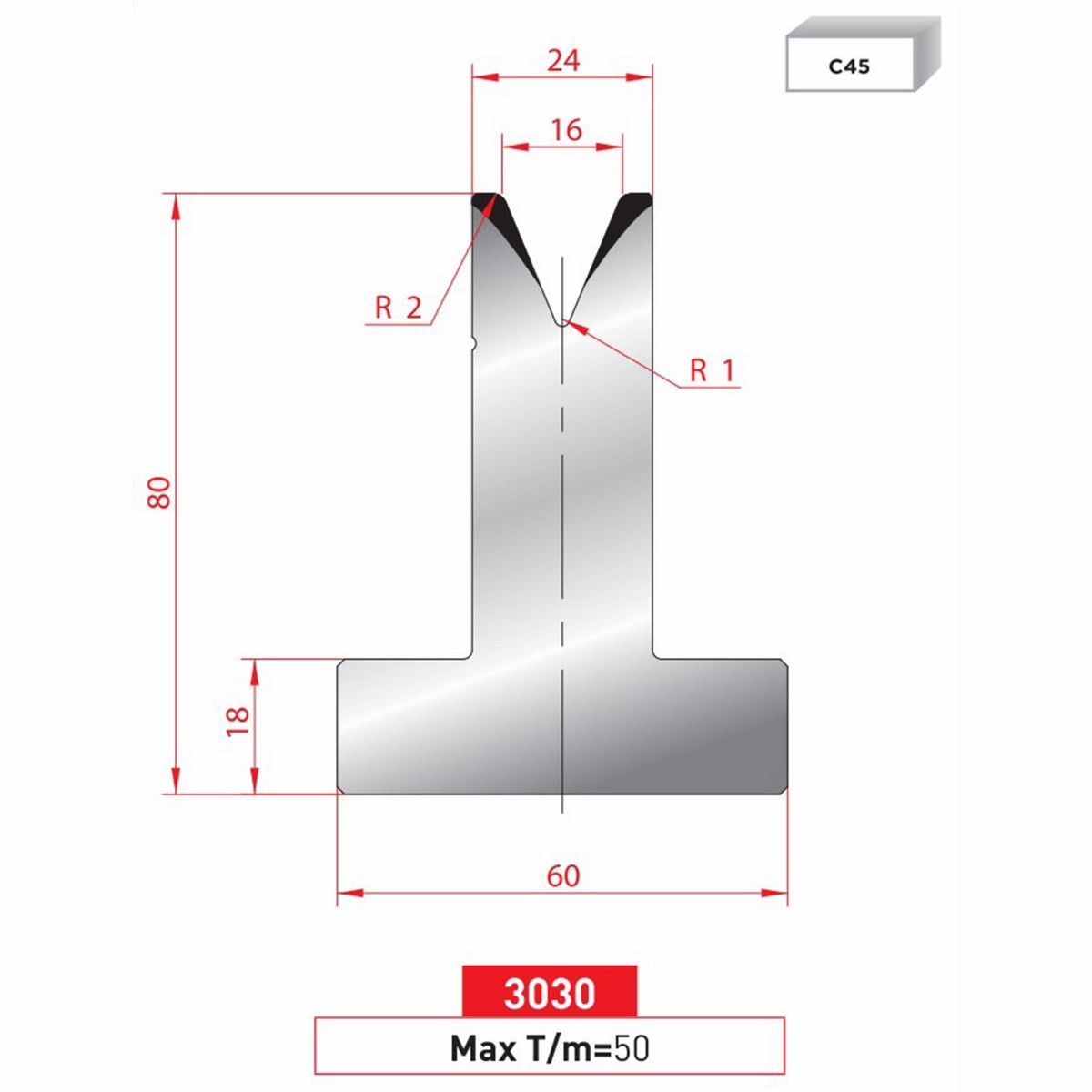 Matrice T - 45° N° 3030 Lg: 835 mm