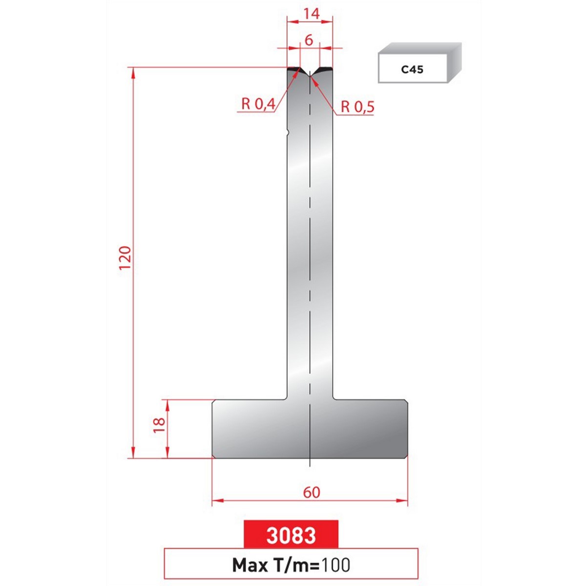 Matrice T - 88° N° 3083 Lg: 805 mm Fractionné