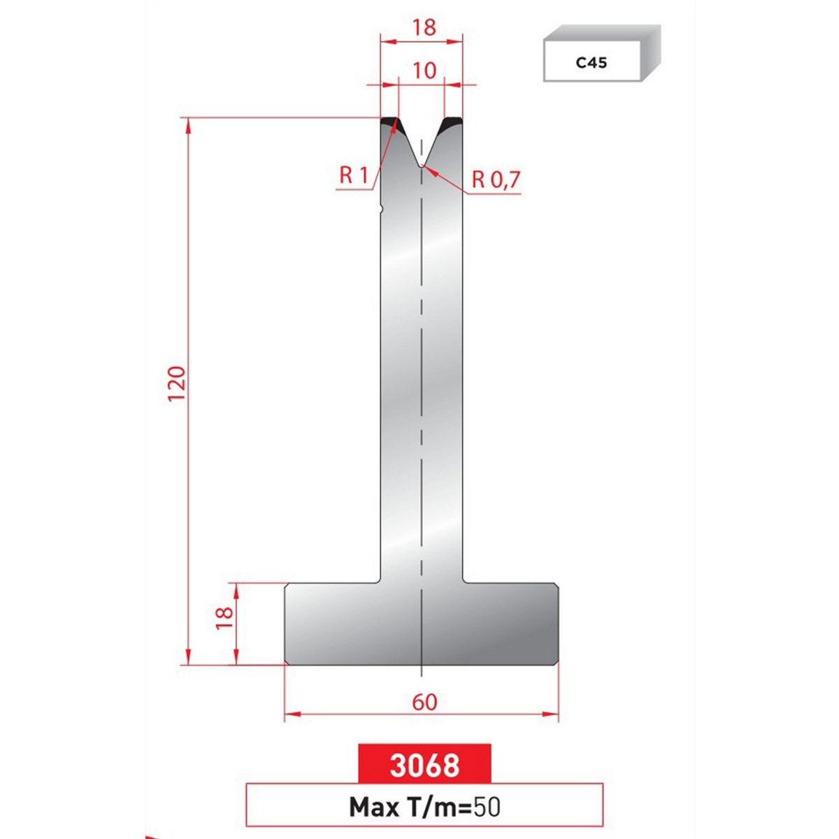 Matrice T - 45° N° 3068 Lg: 835 mm