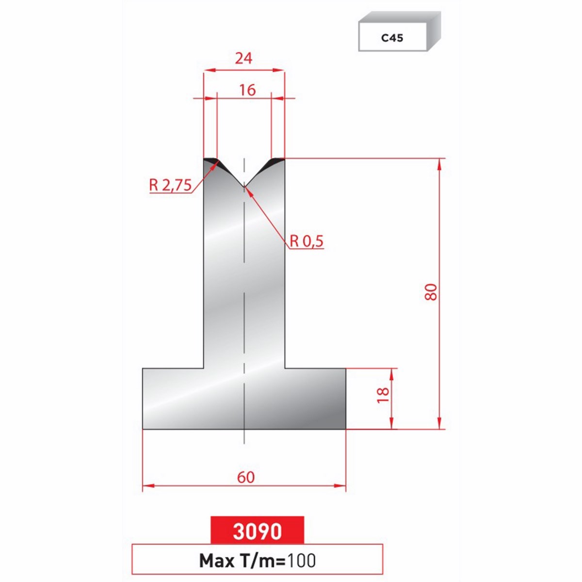 Matrice T - 85° N° 3090 Lg: 415 mm