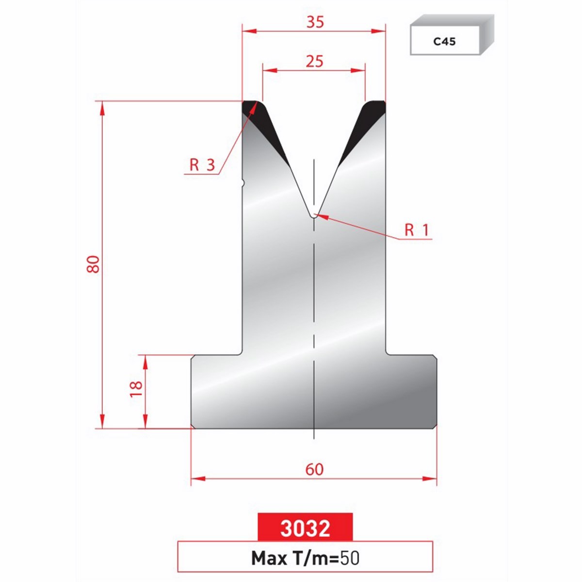 Matrice T - 45° N° 3032 Lg: 805 mm Fractionné