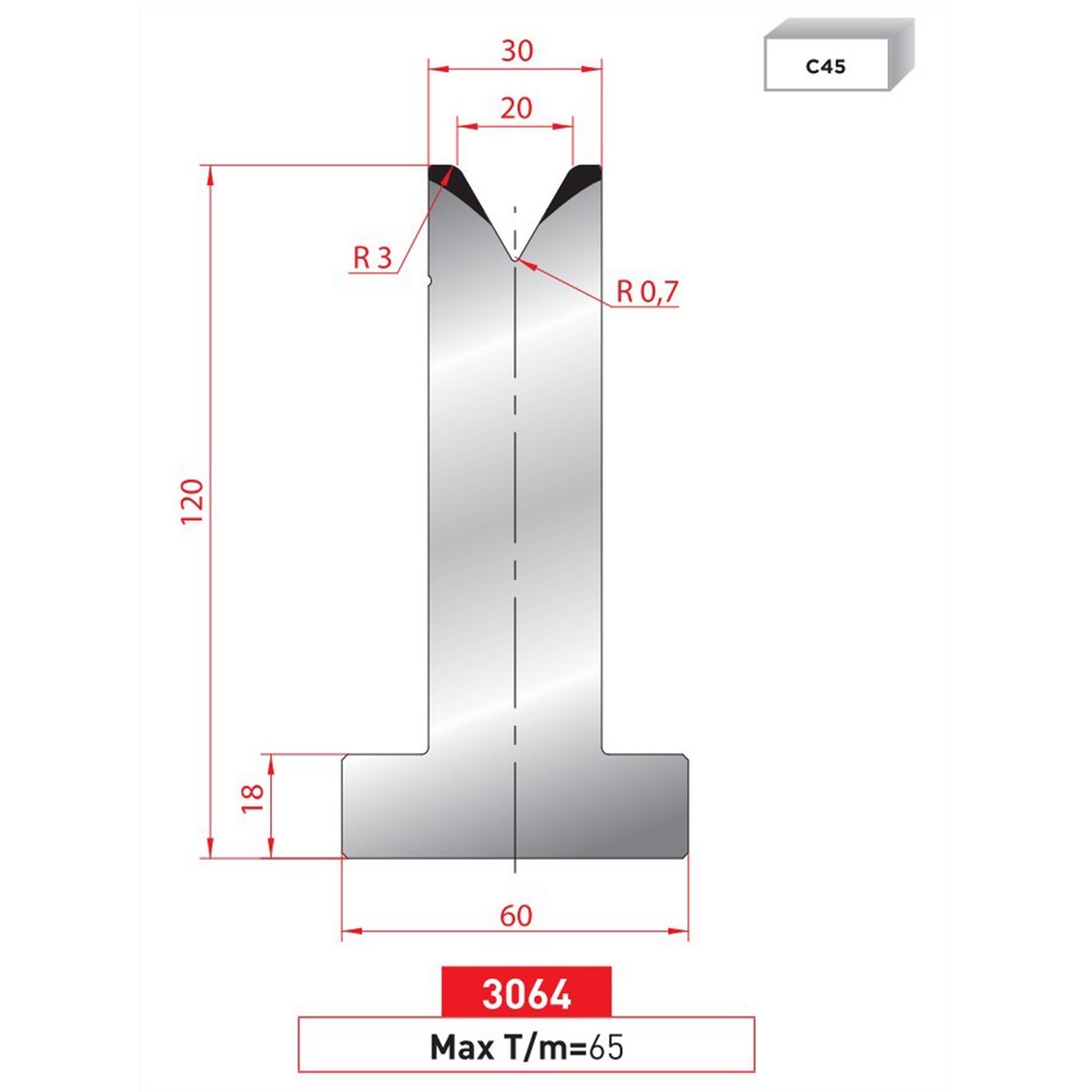 Matrice T - 60° N° 3064 Lg: 415 mm