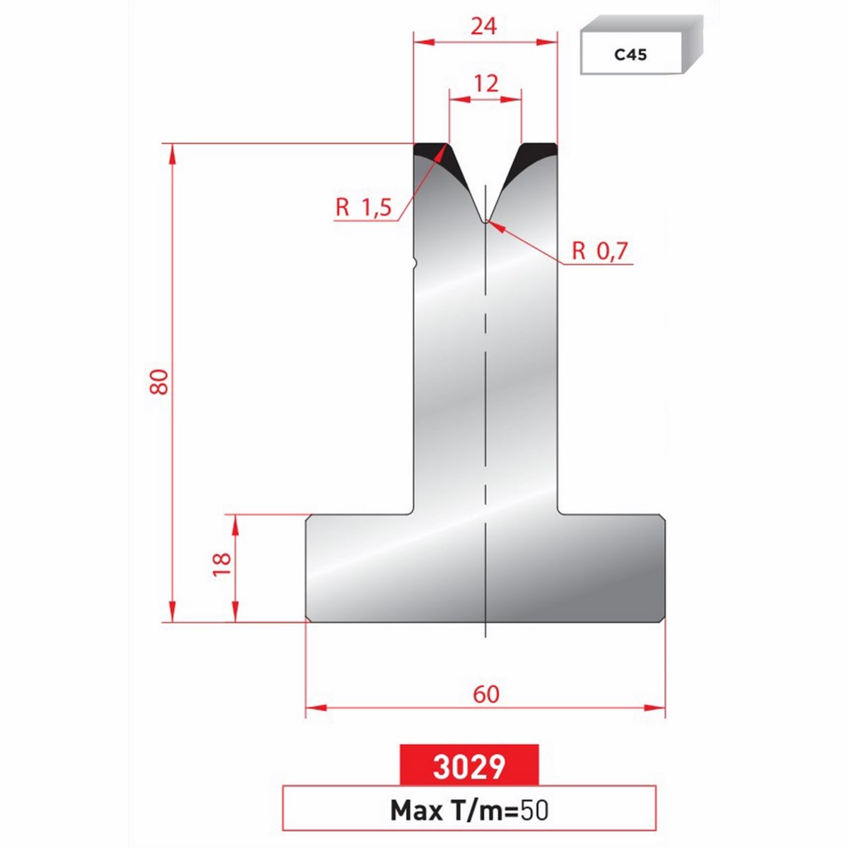 Matrice T - 45° N° 3029 Lg: 805 mm Fractionné