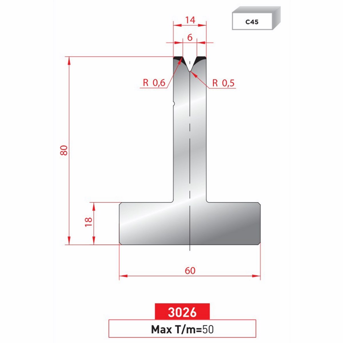 Matrice T - 45° N° 3026 Lg: 415 mm